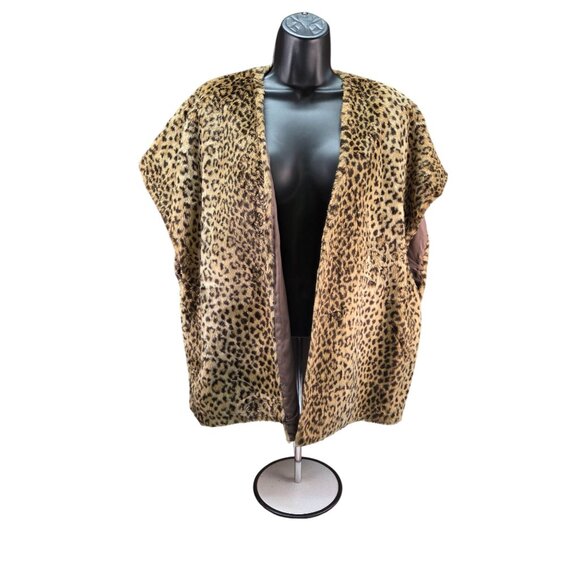 Vintage Leopard Print Faux Fur Vest With Satin Lining Appears Hand Sewn One Size - Picture 1 of 14